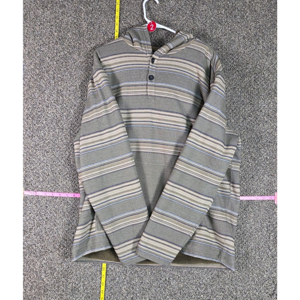 Hurley Hoodie Men Large Olive Green Striped Sherpa Lined Henley Pullover